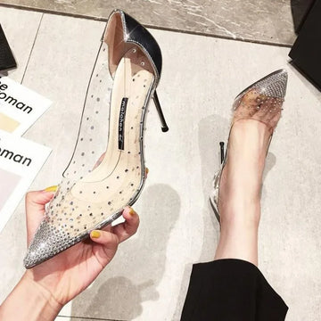 Xajzpa New Luxury Fairy Style Transparent High Heels Thin Heels Pointed Water Diamond Single Shoes Women's Crystal Wedding Shoes